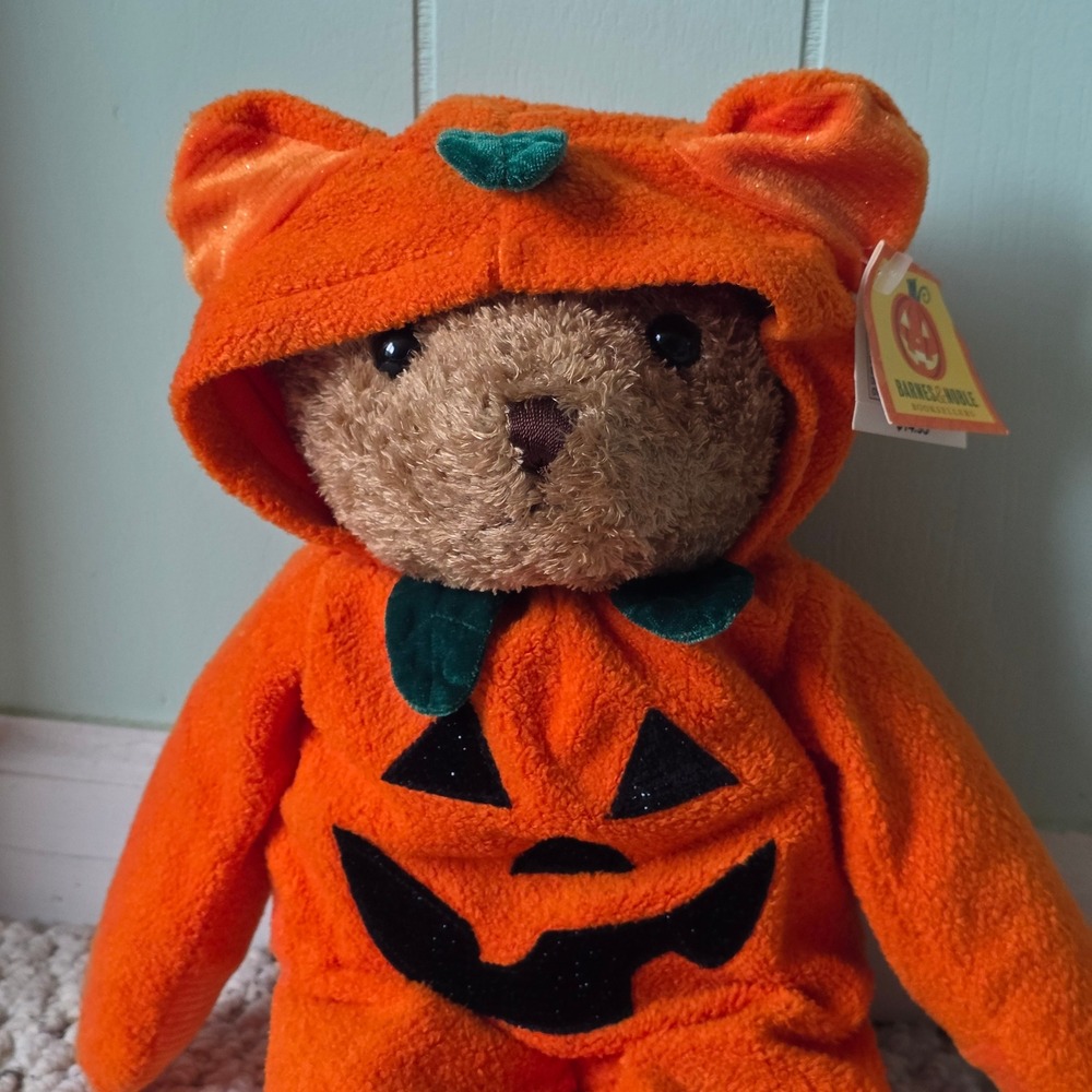 NWT Barnes & Noble Halloween Pumpkin Teddy Bear Plush Orange Costume 16" toy